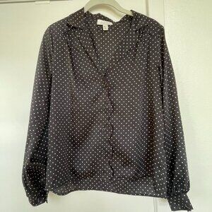 Topshop PolkaDot Blouse, Button-Down in Black‎ and White, Size 2